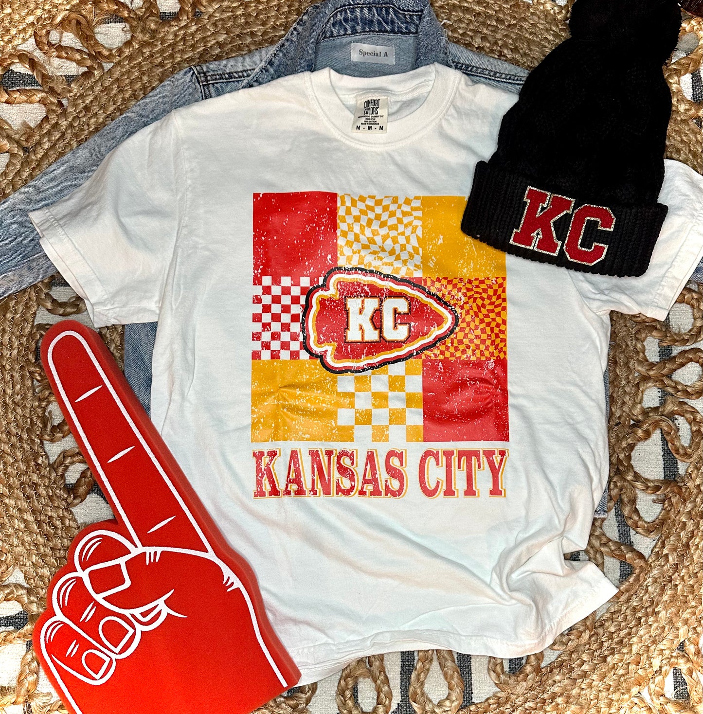 KC FOOTBALL CHECKERED COLLAGE - WHITE TEE