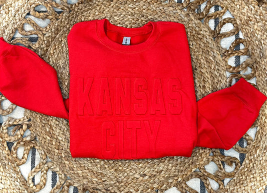 KANSAS CITY EMBOSSED + EMBROIDERED RED CREWNECK