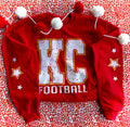 Distressed KC Block on Red Crewneck with Stars