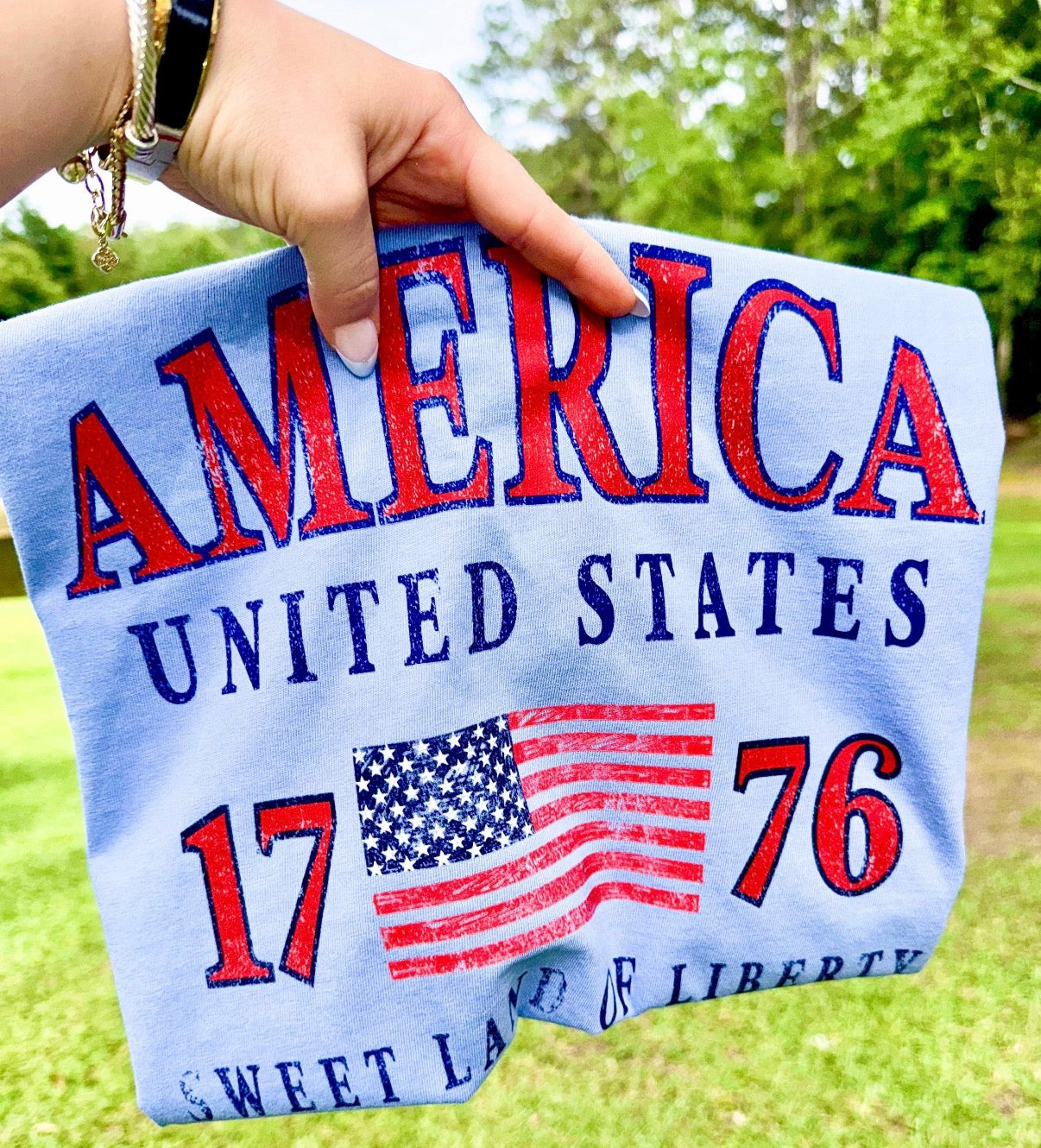 Vintage America, Sweet Land of Liberty - Light Blue Tee
