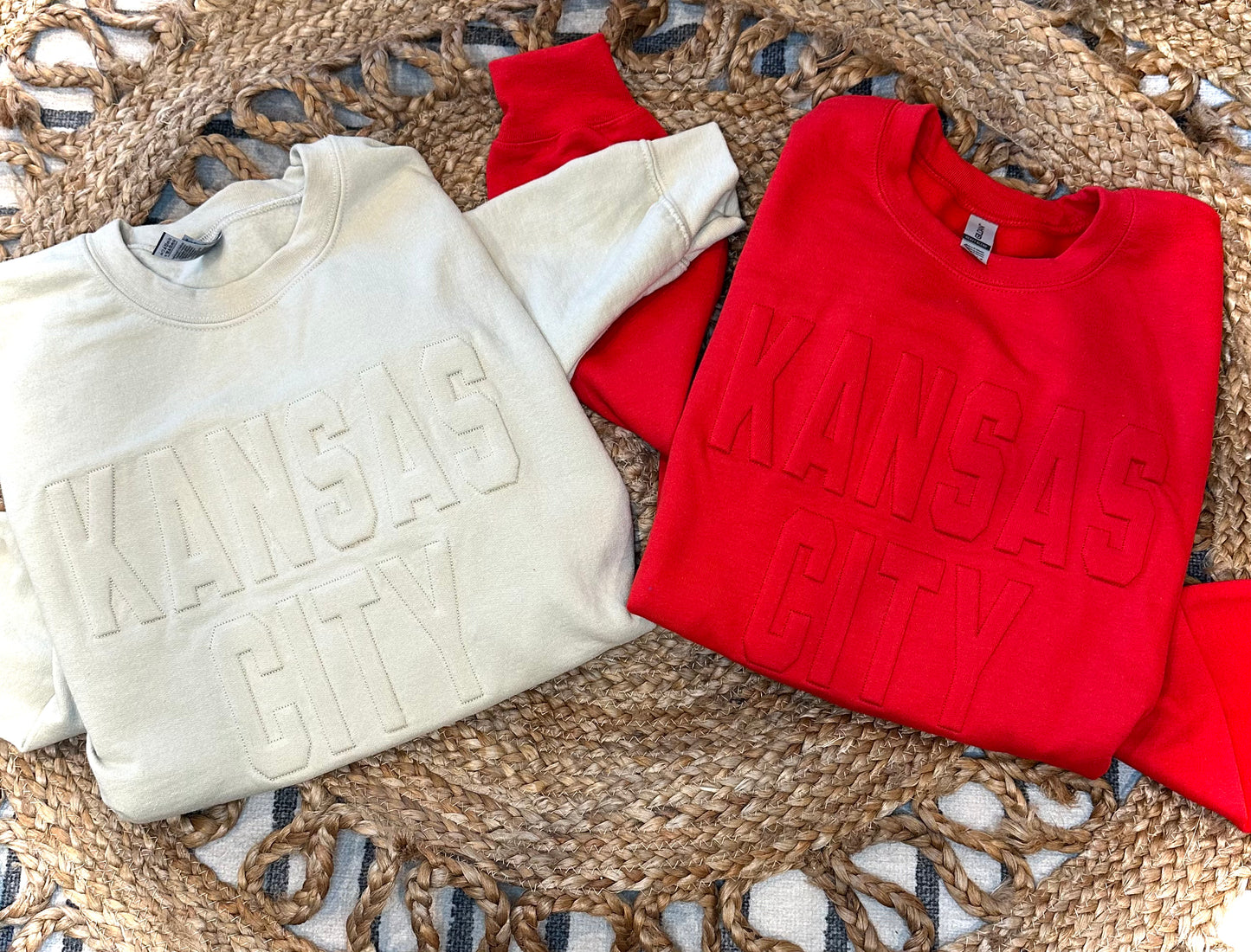 KANSAS CITY EMBOSSED + EMBROIDERED RED CREWNECK