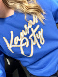 GOLD KANSAS CITY SCRIPT - ROYAL BLUE CREWNECK