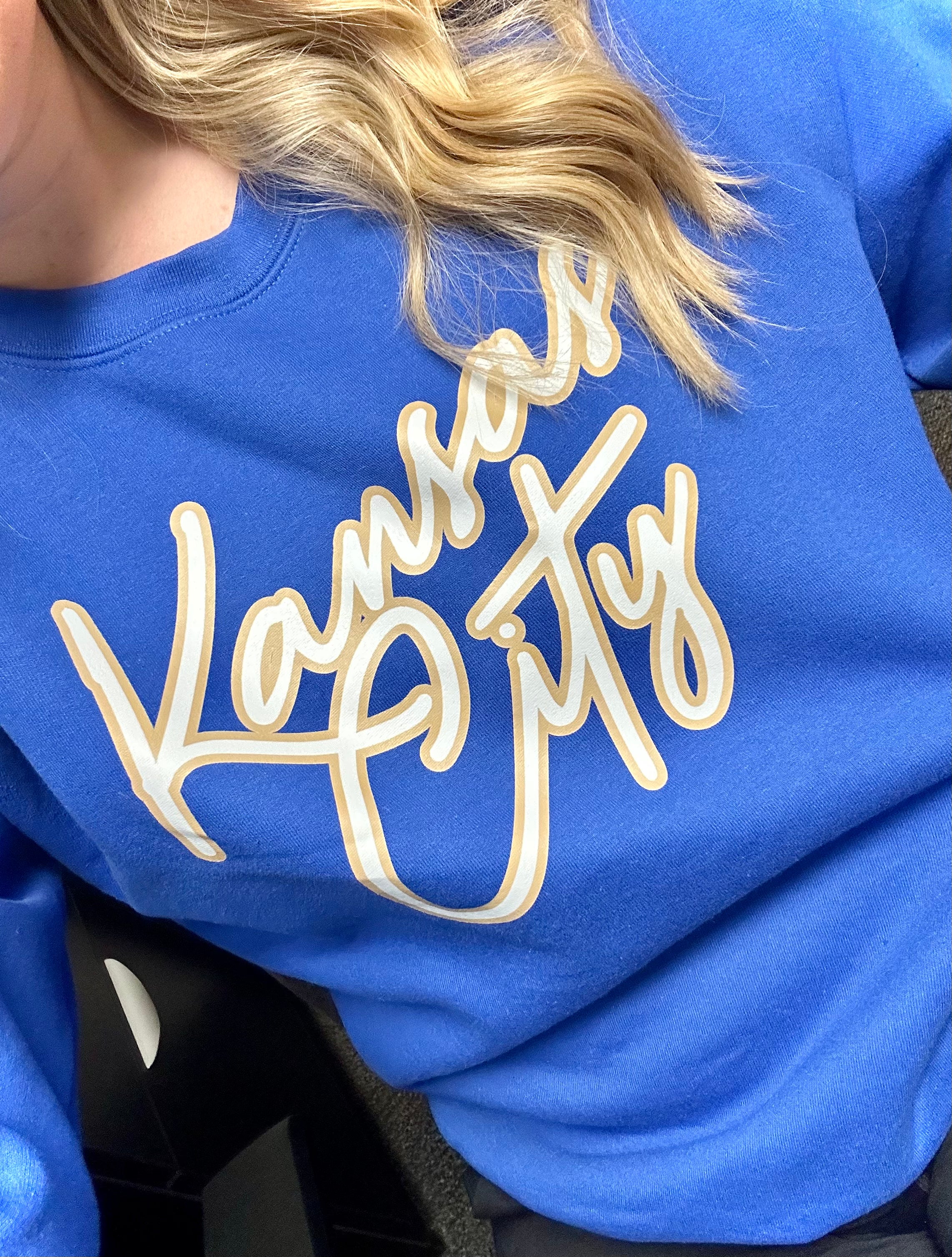 GOLD KANSAS CITY SCRIPT - ROYAL BLUE CREWNECK