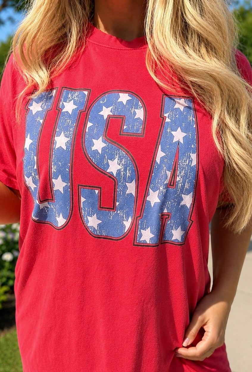 Distressed Star USA - Red Tee
