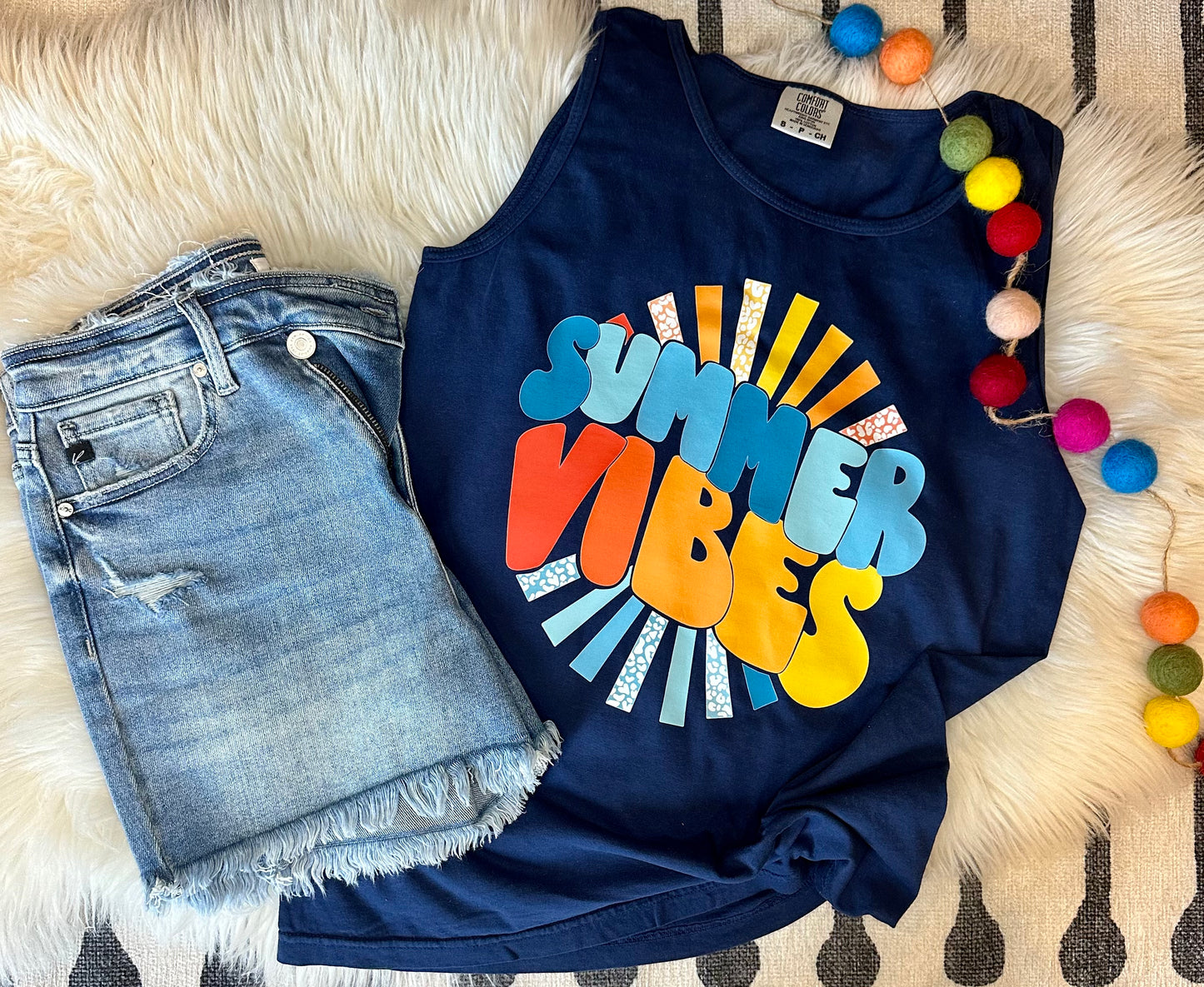 Summer Vibes Navy Comfort Colors Tank