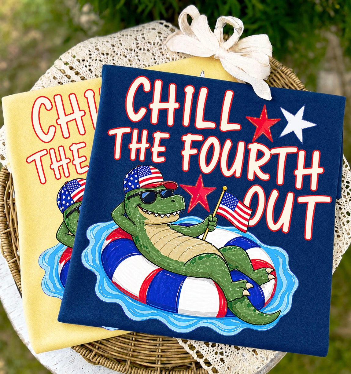 Chill the Fourth Out, Alligator with Flag - Navy Tee