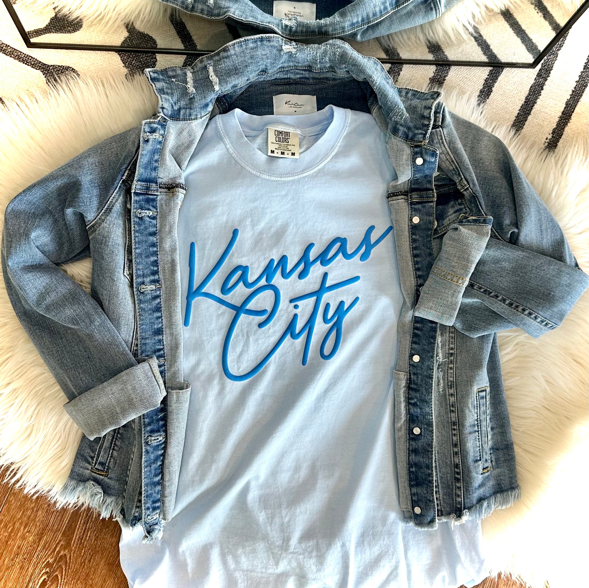 PUFF BLUE KANSAS CITY SCRIPT - LIGHT BLUE TEE