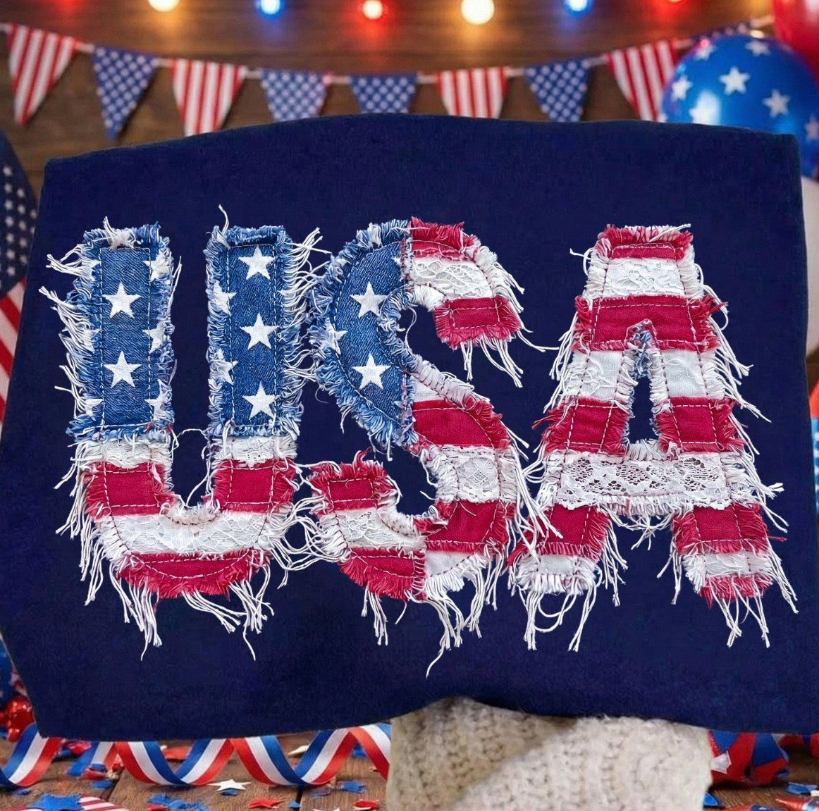 Faux Patchwork USA - Navy Blue Tee