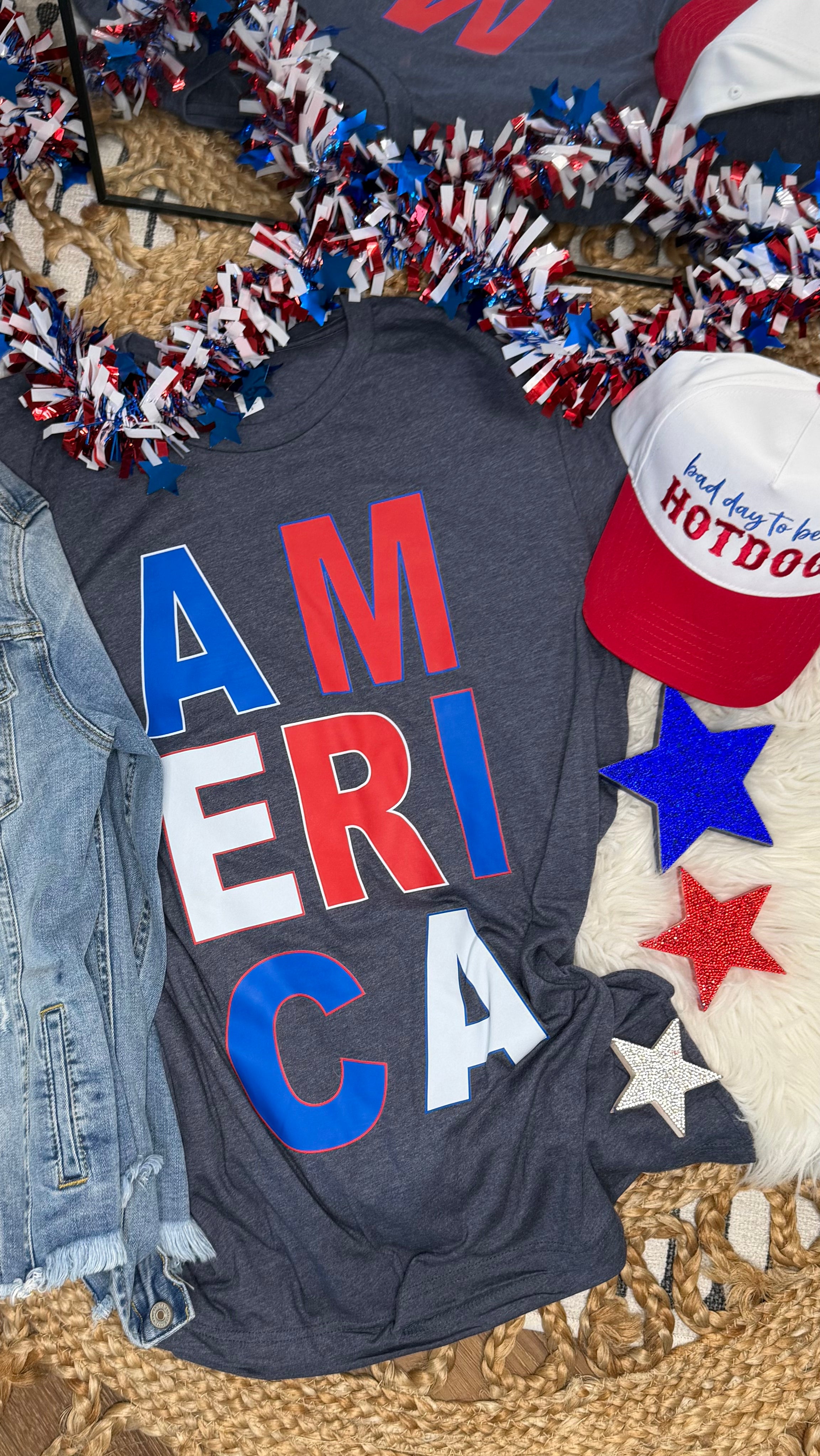 Stacked AMERICA - Heather Navy Blue