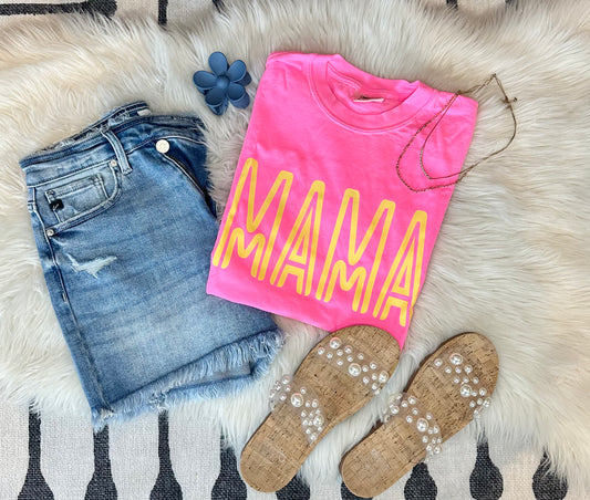 Yellow Mama on Neon Pink Comfort Colors