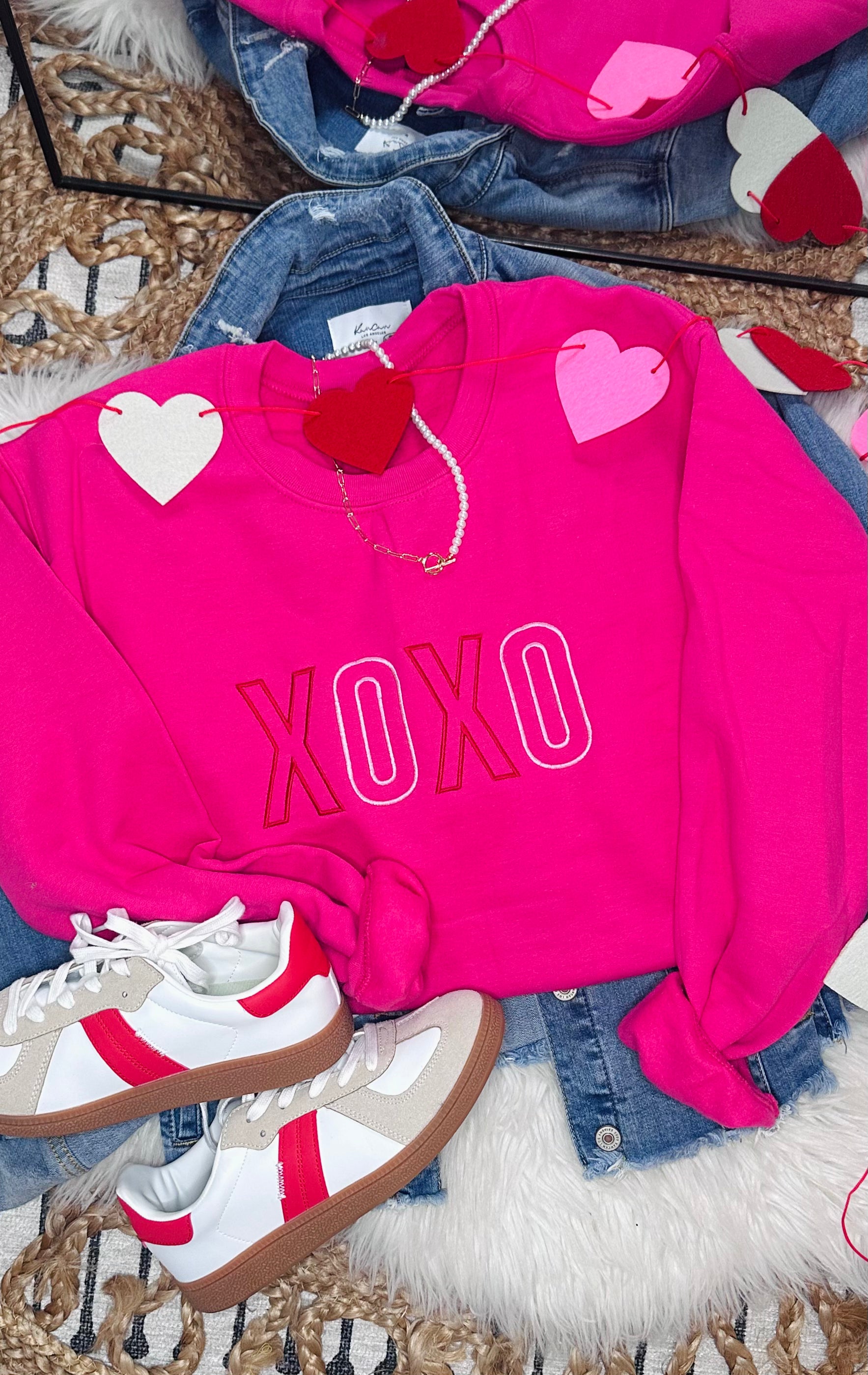 Embroidered XOXO - Heliconia Crewneck