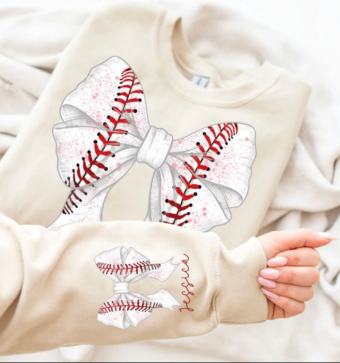 CUSTOM BASEBALL COQUETTE BOW - SAND CREWNECK
