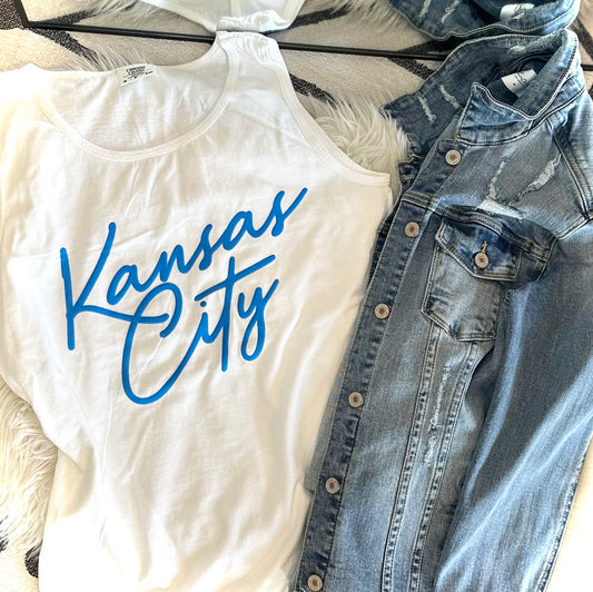 PUFF BLUE KANSAS CITY SCRIPT - WHITE TANK TOP