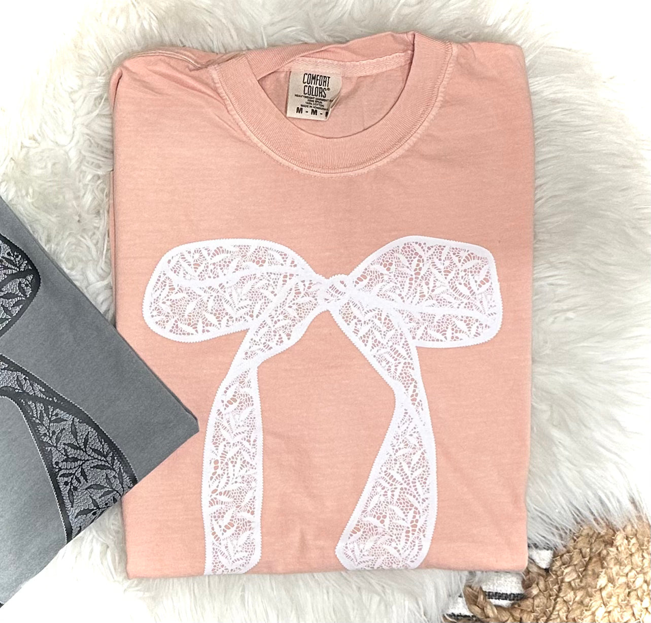 LACE COQUETTE BOW - PEACHY TEE