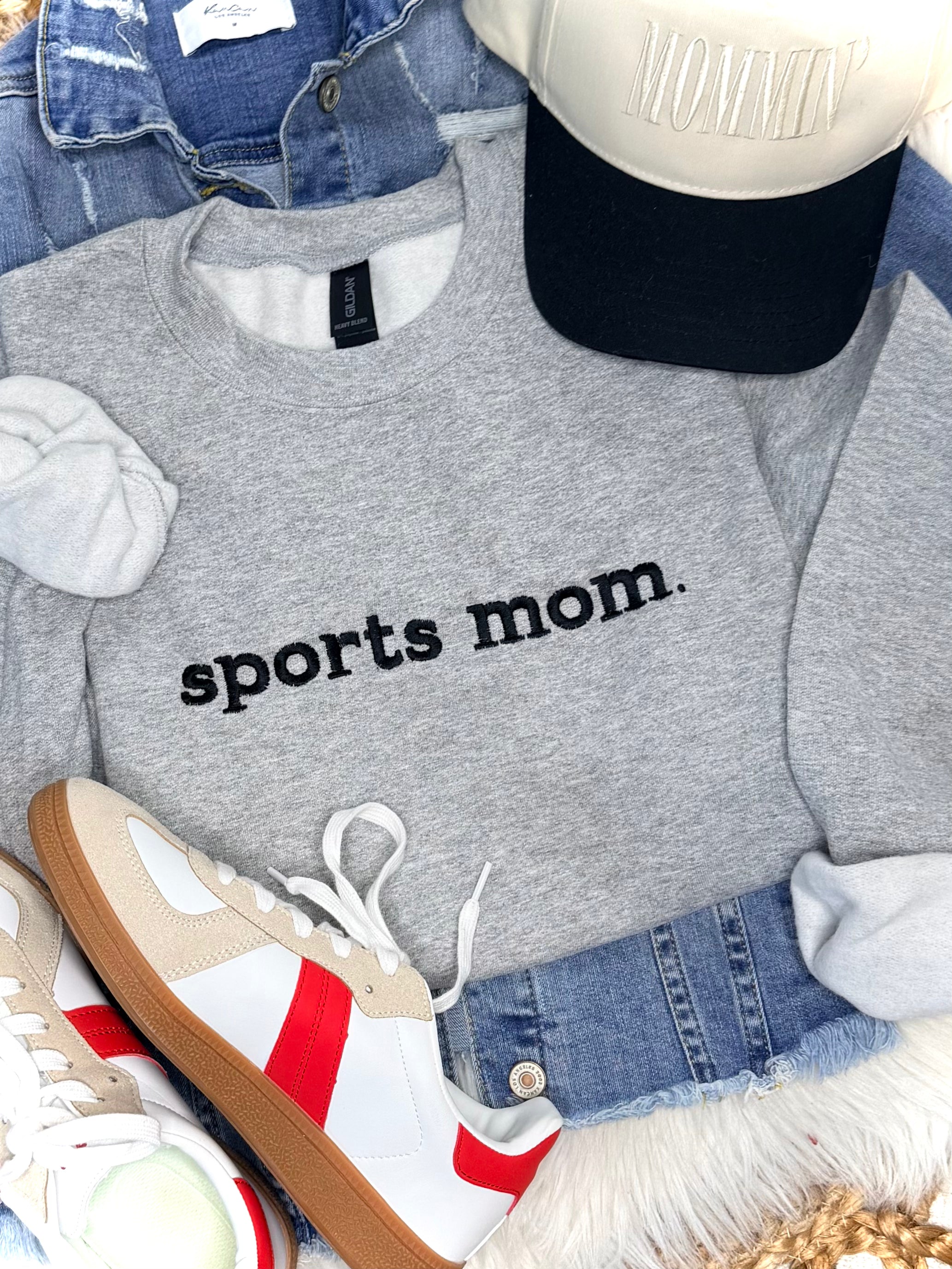Embroidered Sports Mom - Crewneck Sweatshirt