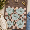 Blue Tulip with Checkered Pattern - Espresso Tee