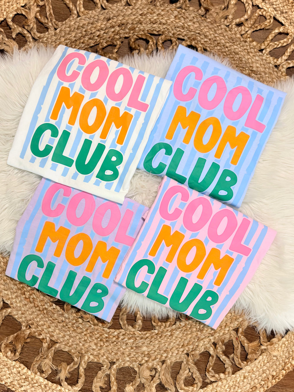 Striped Cool Moms Club - White Tee