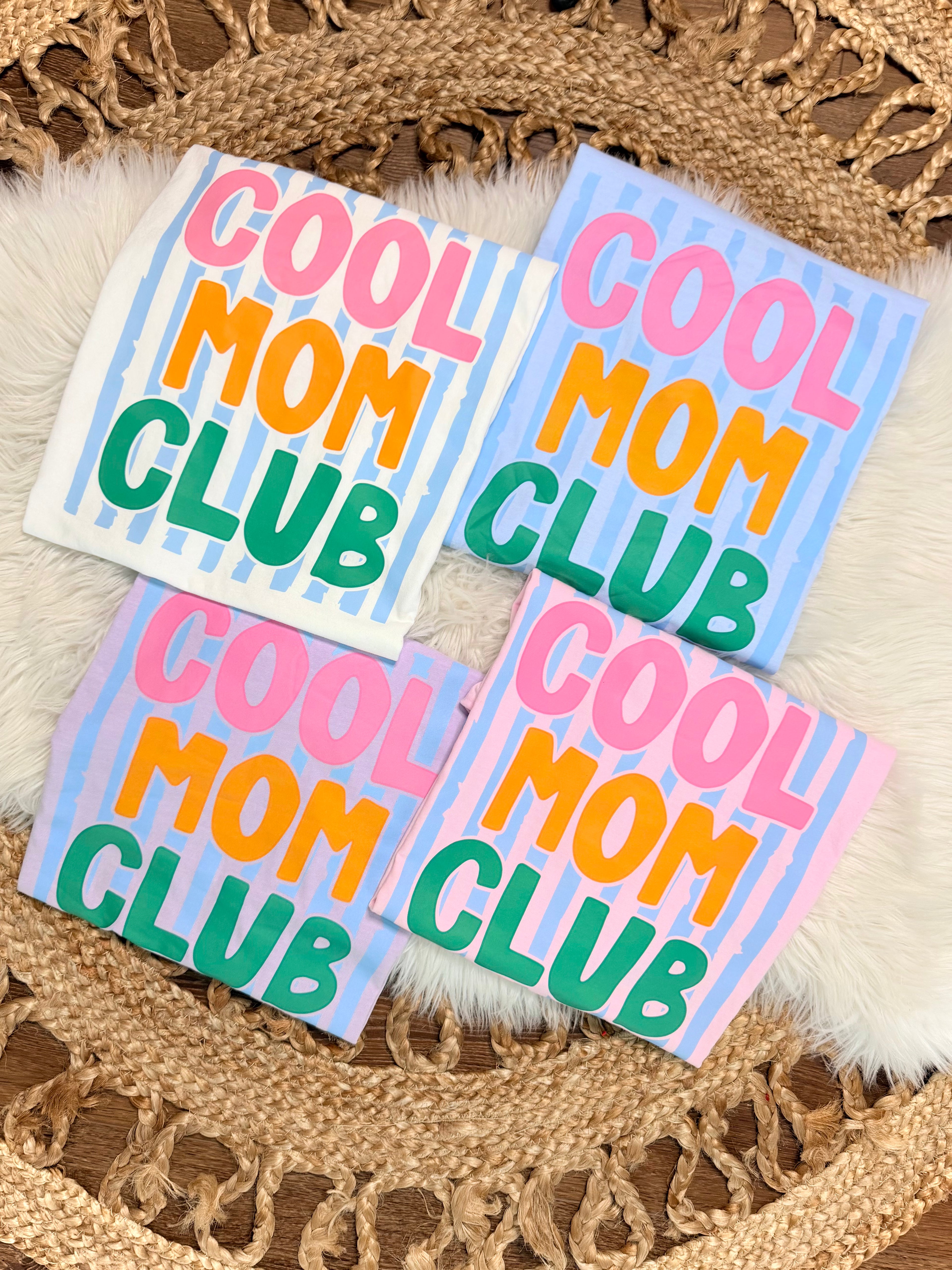 Striped Cool Moms Club - White Tee