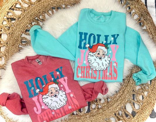 HOLLY JOLLY CHRISTMAS - TEAL BLUE CREWNECK