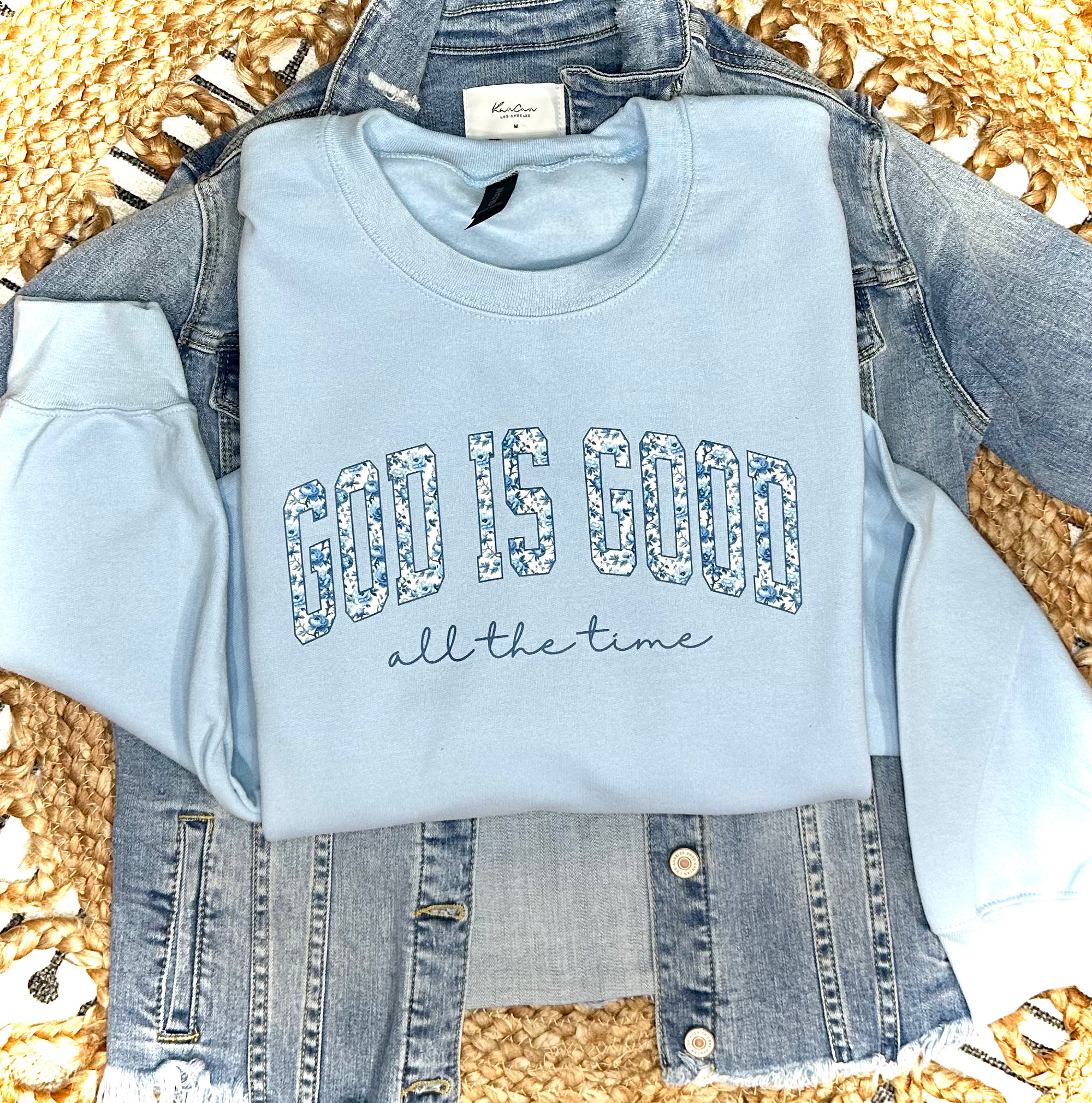 FLORAL GOD IS GOOD - LIGHT BLUE CREW