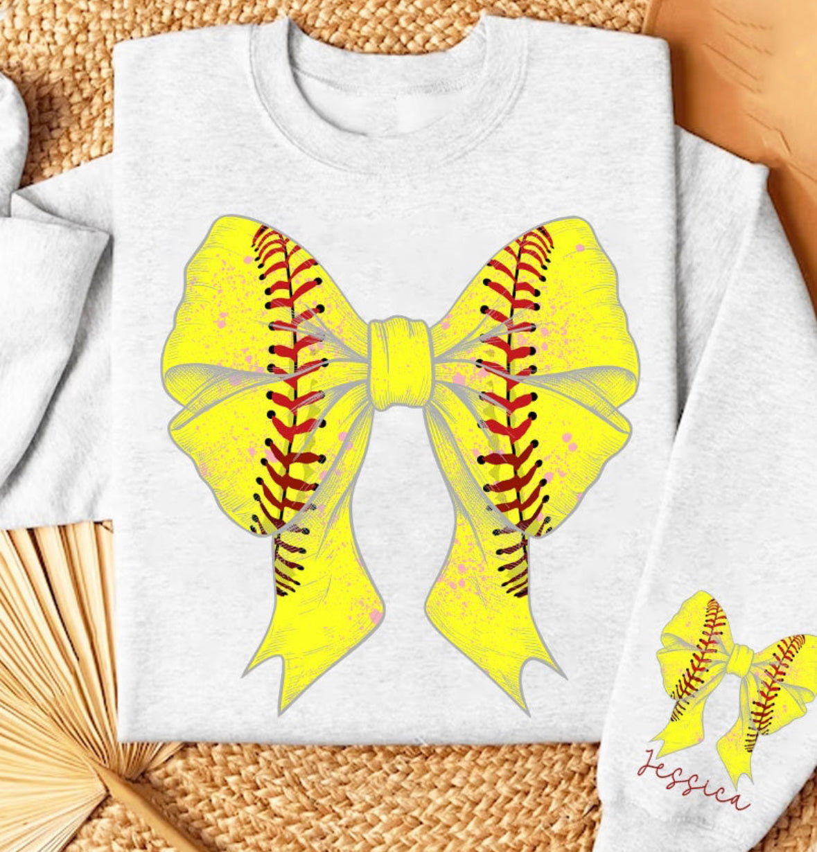 Custom Softball Coquette Bow Ash Crewneck