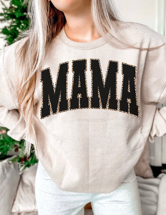 BLACK LEOPARD MAMA - SAND CREWNECK