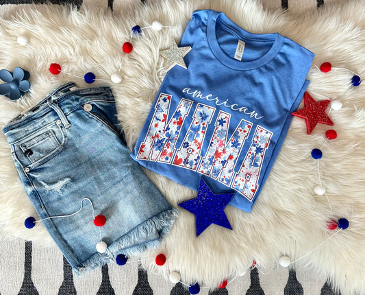 Floral American Mama Blue Bella Tee