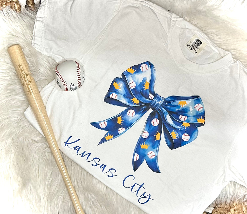 KANSAS CITY BASEBALL COQUETTE BOW - WHITE TEE