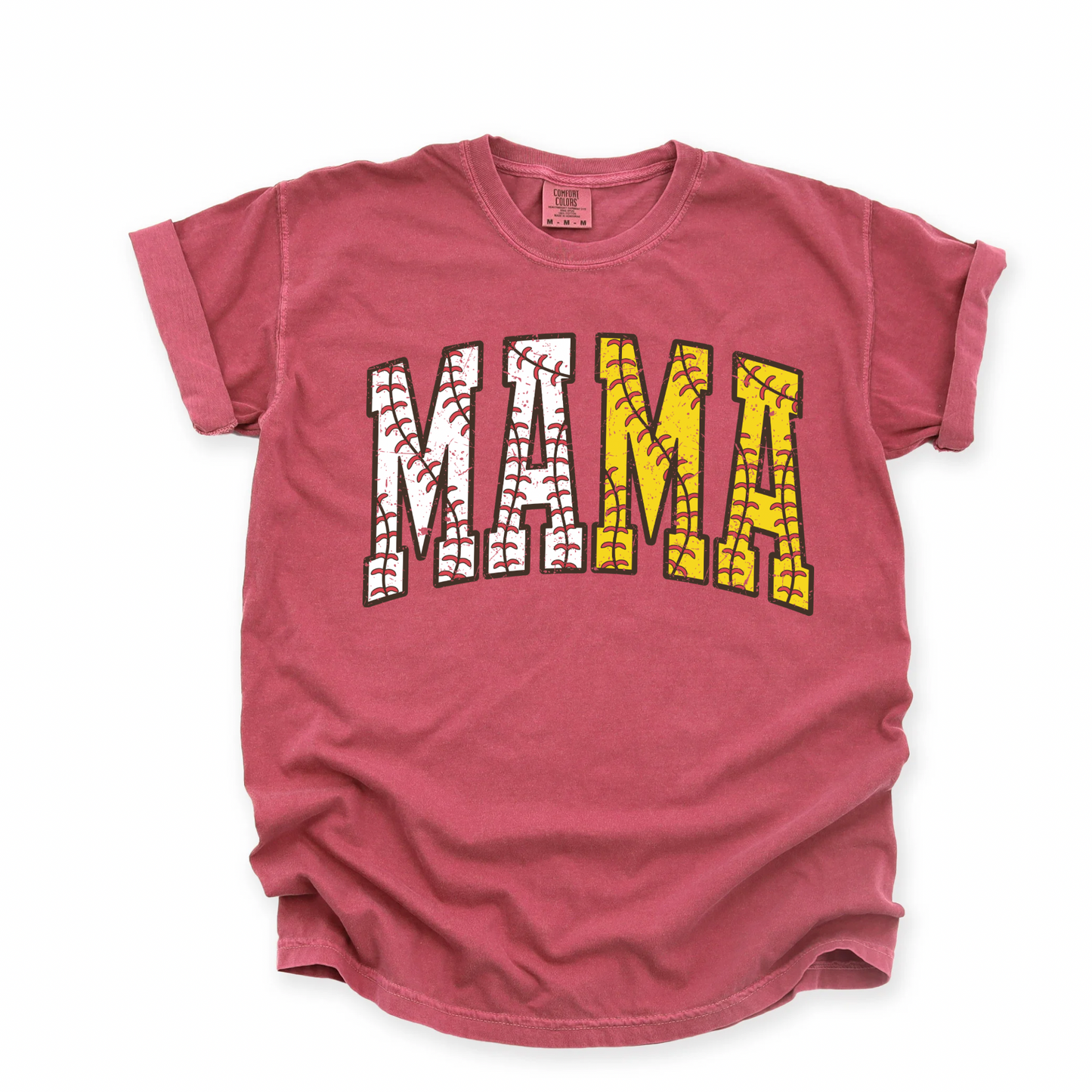 Half Baseball Half Softball MAMA Crimson Comfort Colors