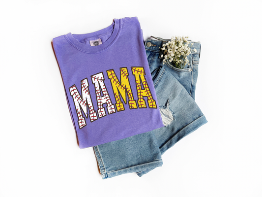 Half Baseball Half Softball MAMA Violet Comfort Colors