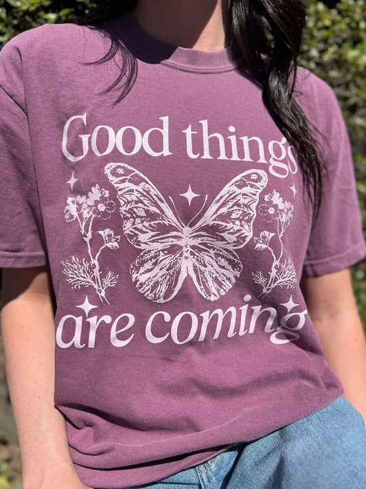 Good Things are Coming Berry Comfort Colors Tee