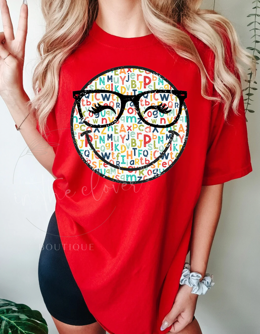 ABC Smiley on Red Comfort Colors Tee