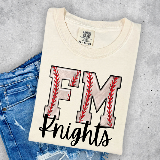 FM Knights Baseball Lace Letters Ivory Comfort Colors Tee