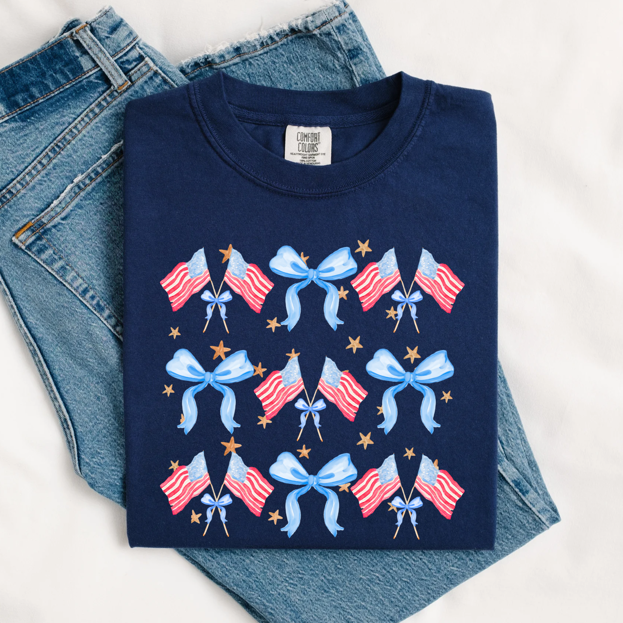 AMERICAN FLAG COQUETTE BOW - NAVY TEE