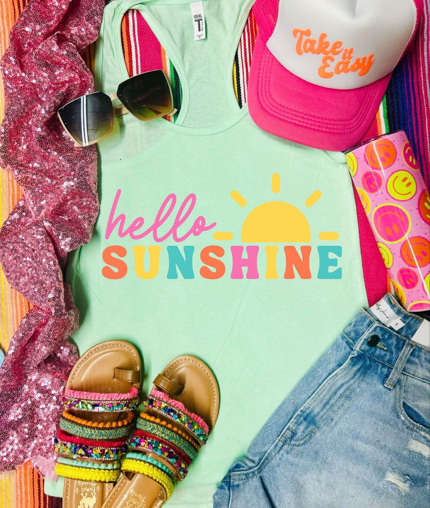 Hello Sunshine Mint Green Racerback Tank