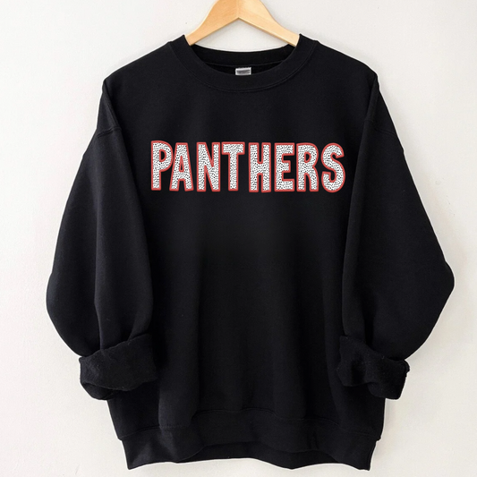 Panthers Red Faux Embroidery on Black