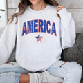 DISTRESSED AMERICAN WITH FLAG STAR - ASH CREWNECK