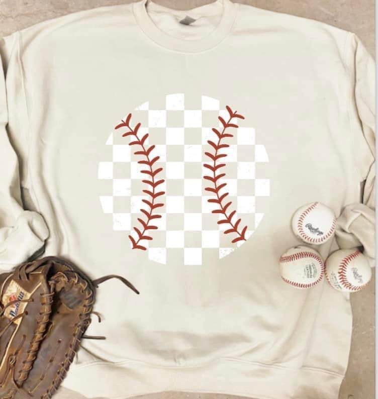 CHECKERED BASEBALL - SAND CREWNECK