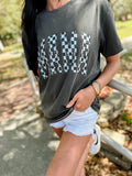 DISTRESSED BLACK CHECKERED MAMA - PEPPER TEE
