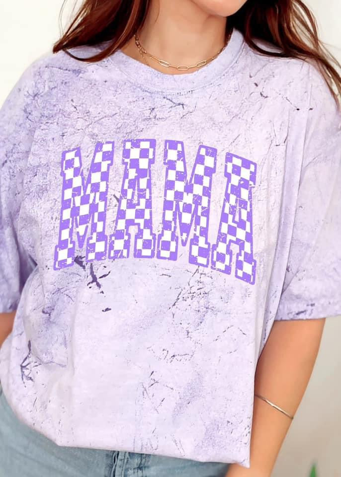 Purple Checkered Mama Tee