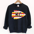 DISTRESSED STRIPED KC ARROWHEAD - BLACK CREWNECK