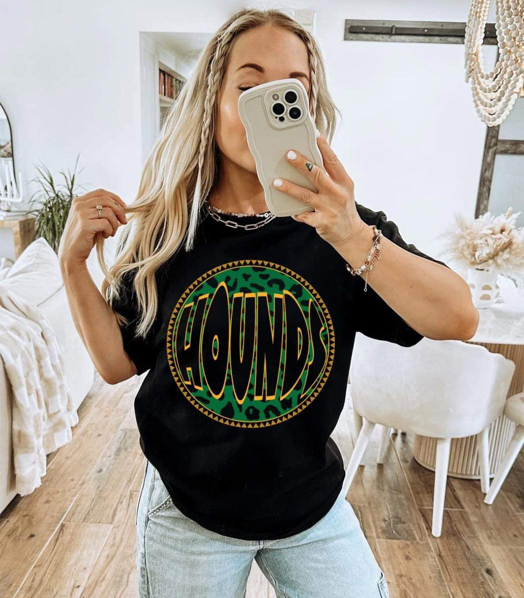 HOUNDS GREEN & YELLOW LEOPARD CIRCLE - BLACK TEE