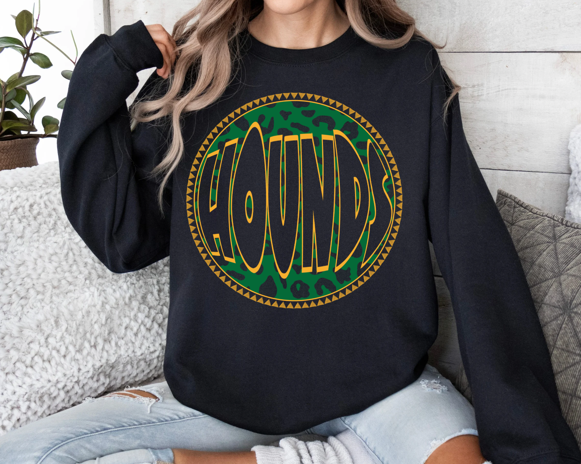 HOUNDS GREEN & YELLOW LEOPARD CIRCLE - BLACK CREWNECK