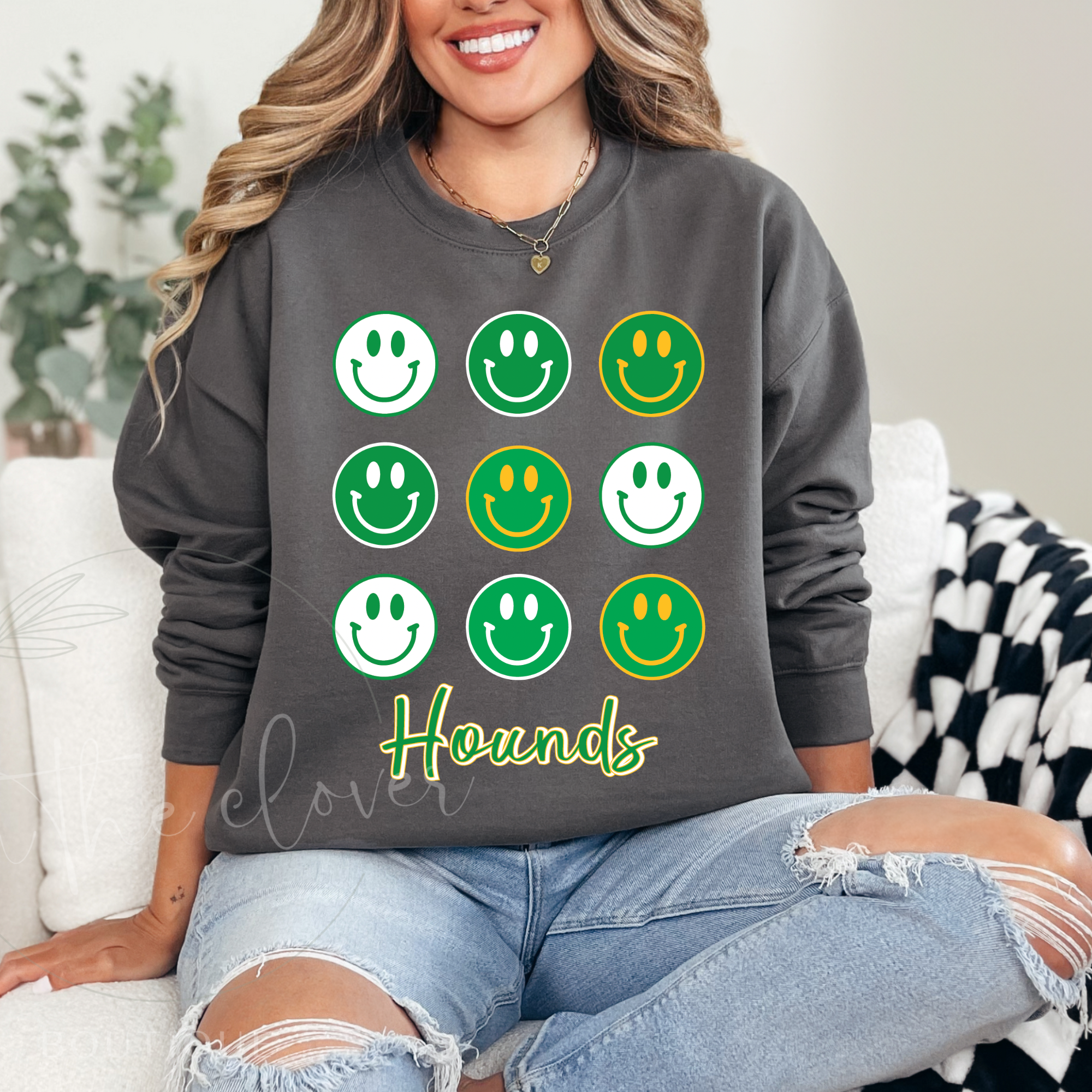 HOUNDS SMILEY - CHARCOAL CREWNECK