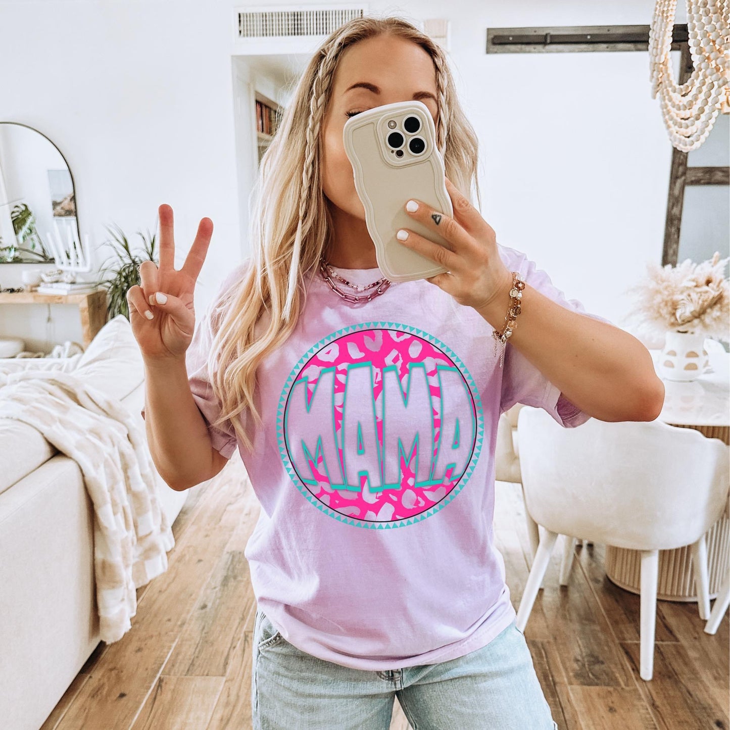 Pink & Teal Leopard Mama - CREWNECK