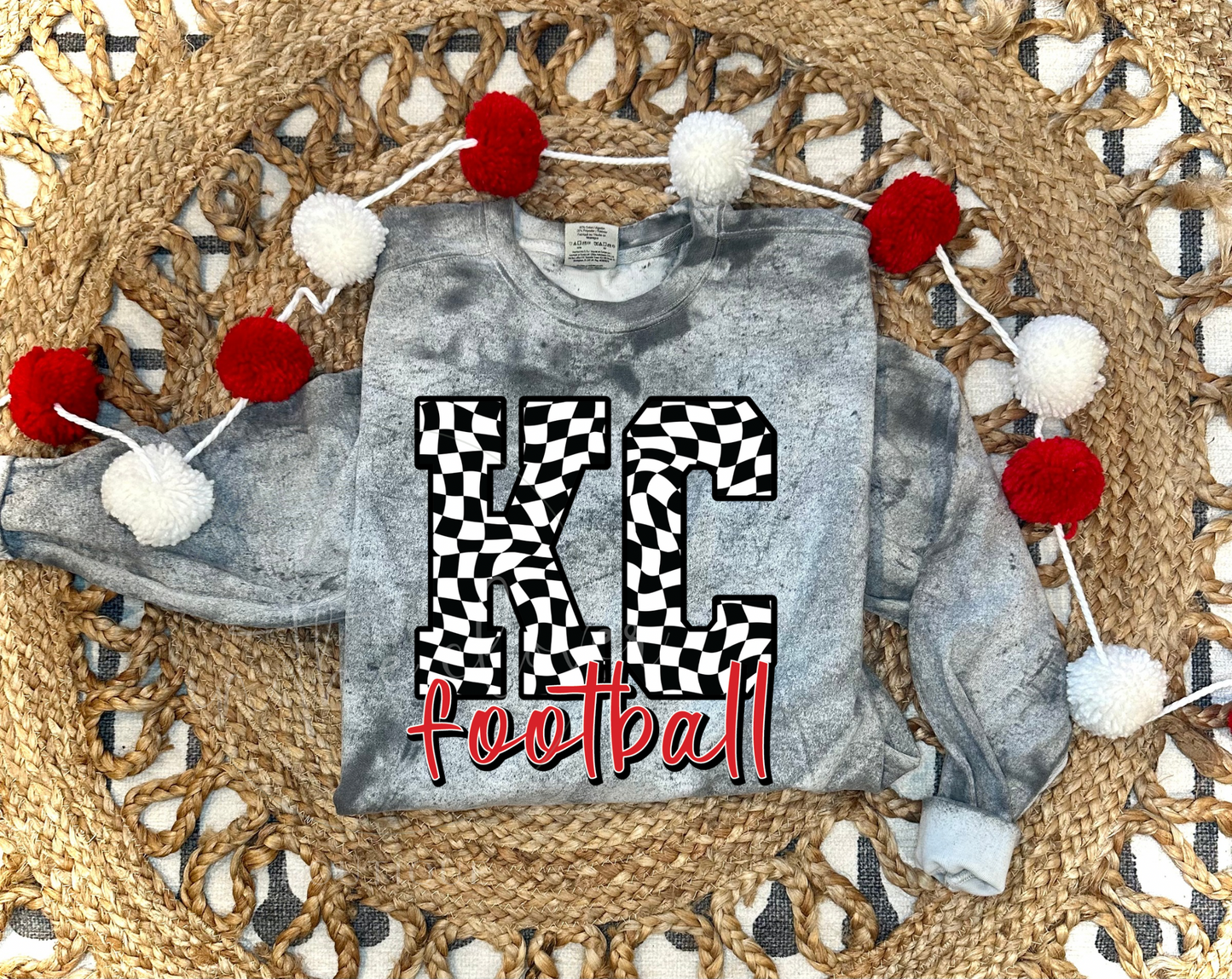 Wavy Checkered KC Football Crewneck