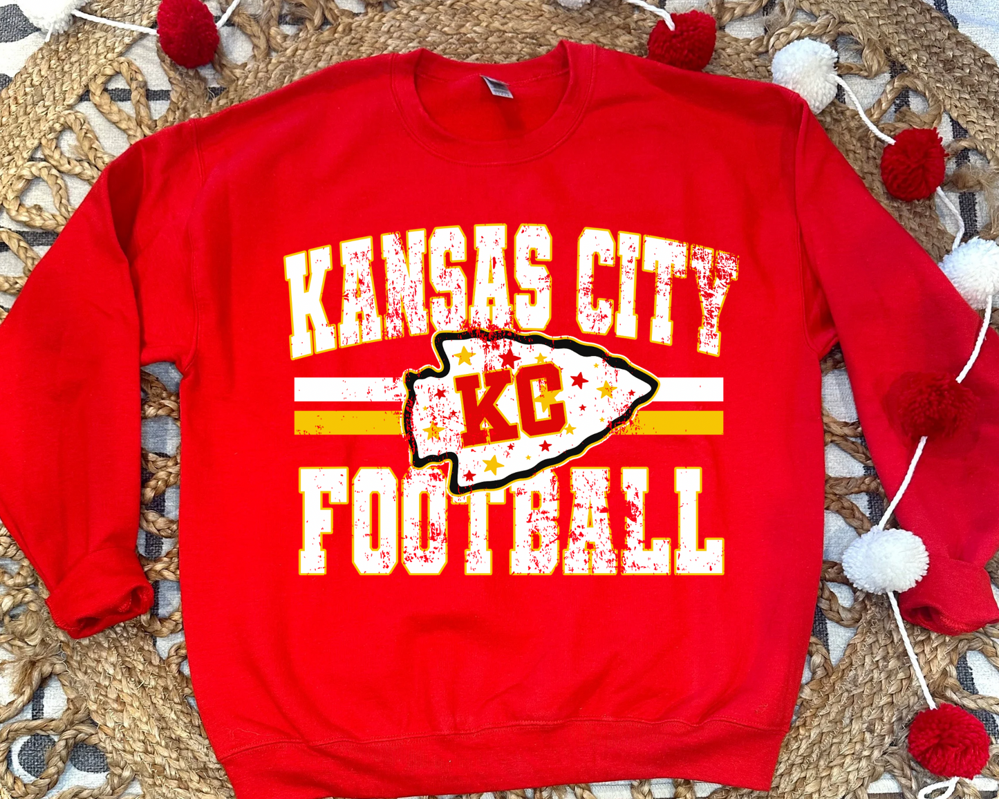 KANSAS CITY FOOTBALL STAR ARROWHEAD - RED CREWNECK