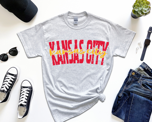 KANSAS CITY RED/YELLOW SCRIPT - ASH TEE