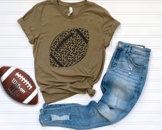 SIMPLE LEOPARD FOOTBALL - OLIVE TEE