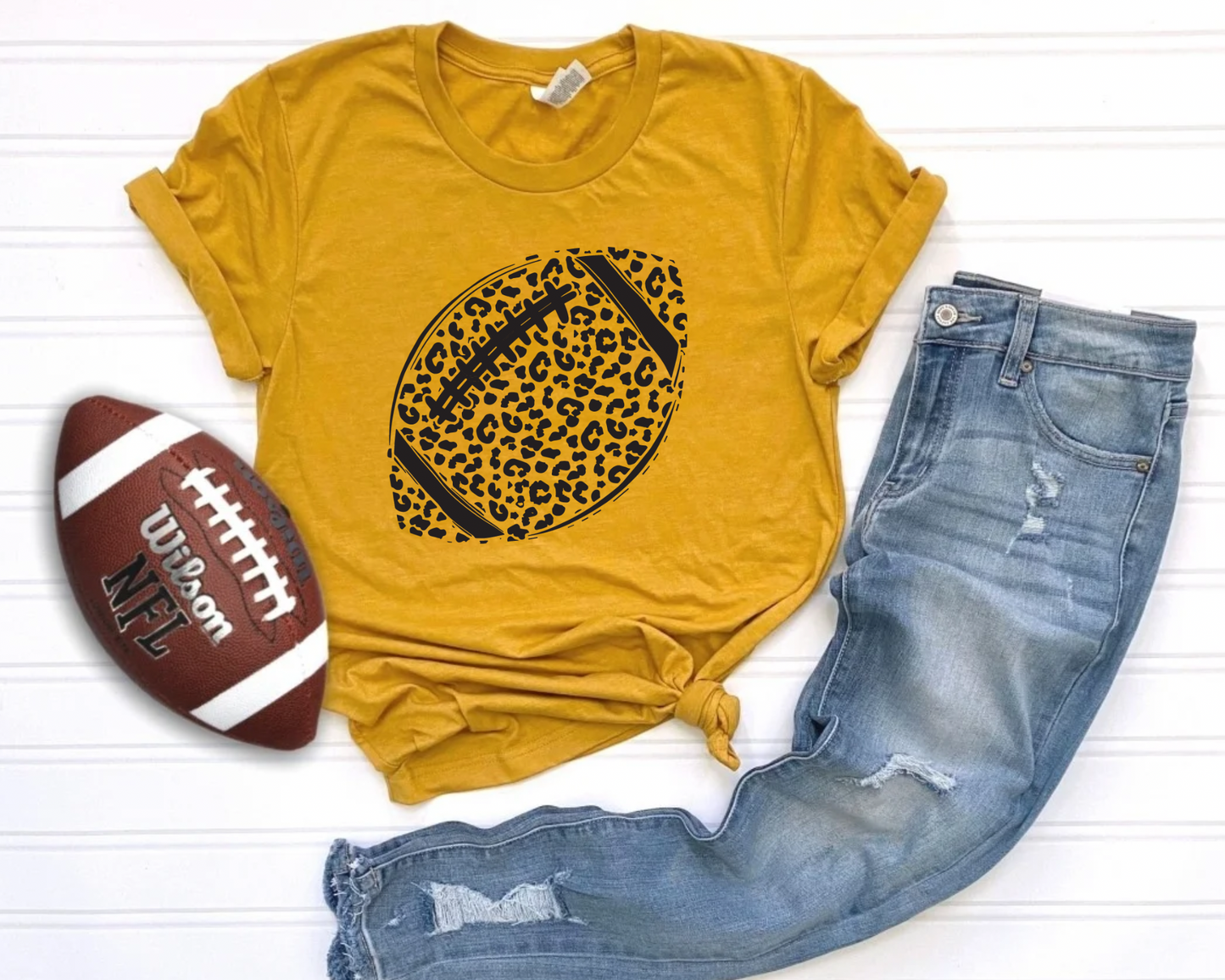 SIMPLE LEOPARD FOOTBALL - MUSTARD TEE